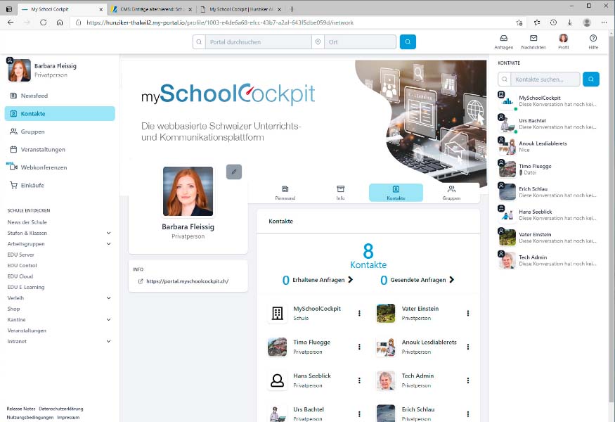 Screenshot des mySchool Portals